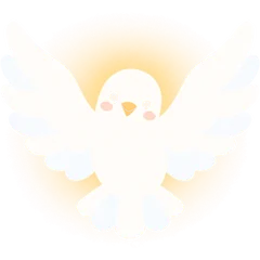 Clara the dove, flying with her wings open